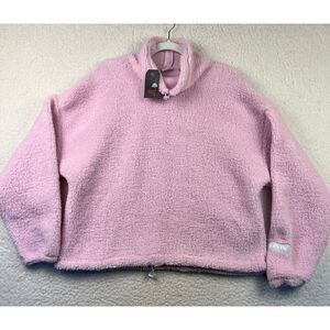NWT Levi's Sherpa Pink‎ Cropped Pullover Sweater Adjustable Waistband Women's L